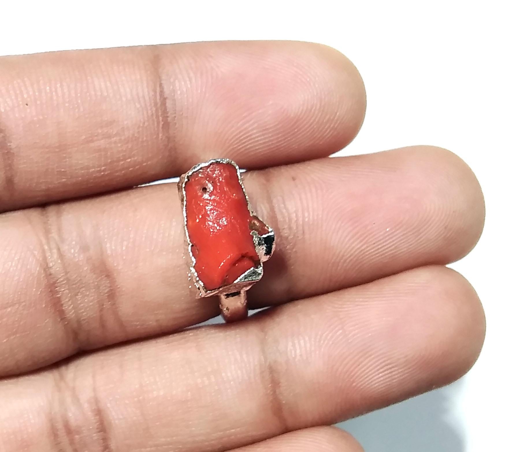 Red Coral Ring, Natural Rough Gemstone Ring, 925 Solid Sterling Silver Ring, Red Coral Stone Size 13x7mm Handmade Ring Gift Wedding Ring